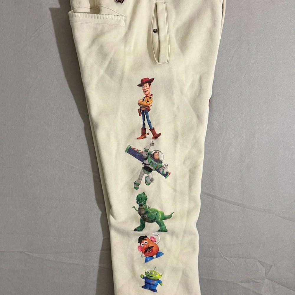 Disney Pixar Toy Story Sweatpants Mens Size M Joggers Woody‎ Buzz Rex Cream